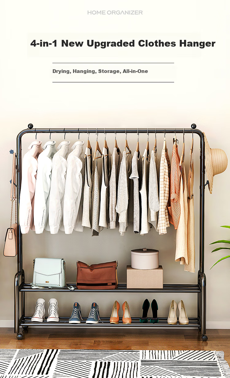 Yicainianhua Clothes Drying Rack, Floor-Standing Indoor Bedroom Hanger, Balcony Simple Clothes Drying Stand, Clothes Drying Pole, Clothes Hanger 2095 1