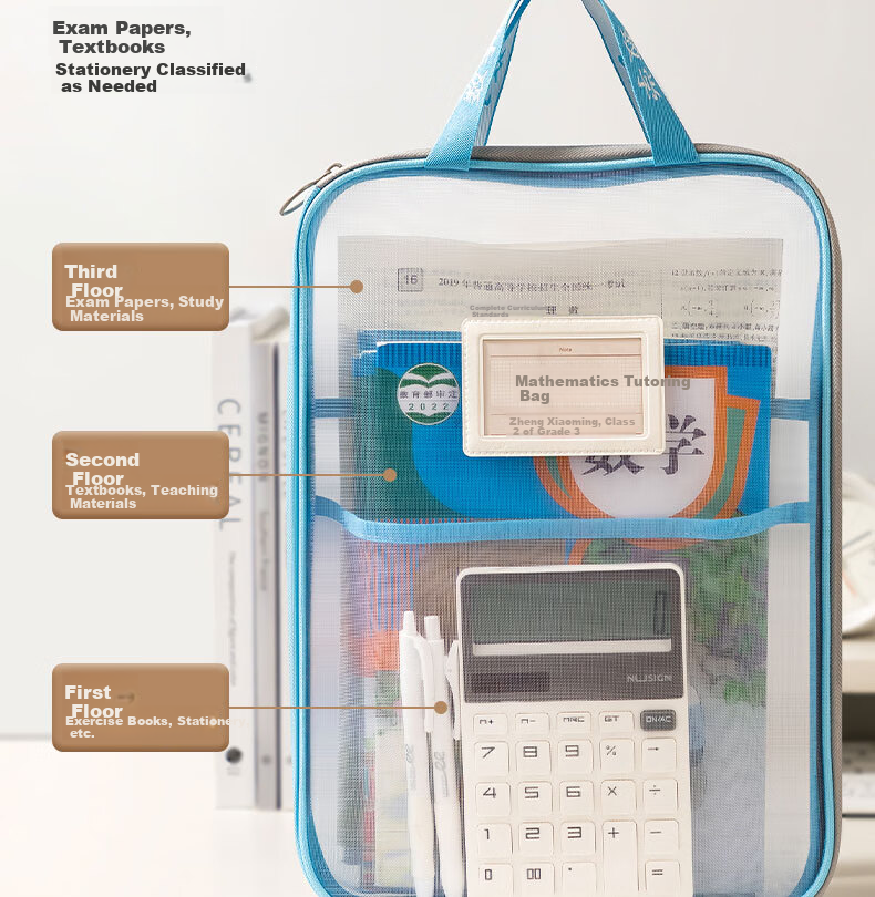 Deli School Stationery L-Shaped Student Mesh Zipper Bag, Subject Classification Pouch, File Folder, Thickened Subject Bag for Students, Large Capacity with Wide Opening, Green English PP123 9