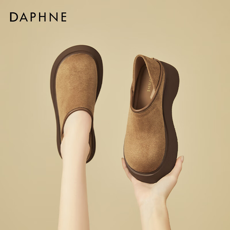 DAPHNE Women's Single Shoes, Fashionable Thick-Soled Retro Two-Way Birkenstock Shoes, Soft-Bottomed Versatile Slip-On Women's Shoes, Camel Color Single Lining, Size 39