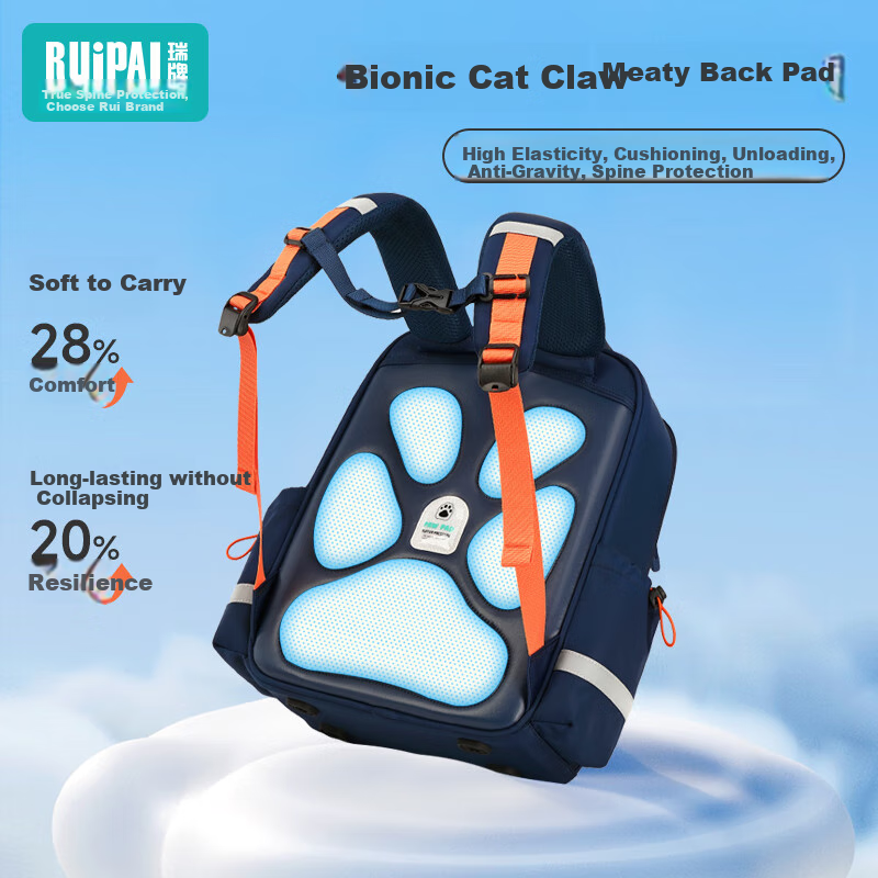 RUiPAi Backpack for Primary School Students, Boys And Girls, Spine And Shoulder Protection, Grades 1-3 Bouncy Bionic Design, Weight Reduction, Breathable And Comfortable