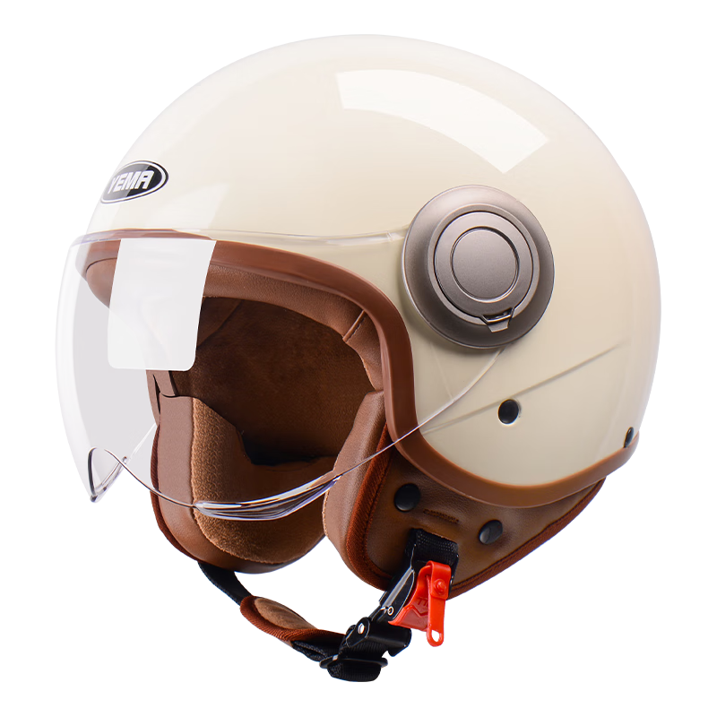 YEMA 3C Certified Class A 611S Motorcycle Helmet for Men And Women, Winter Personalized Retro Cruising Riding Electric Bike Safety Helmet, All Seasons Universal, Khaki with Clear Short Visor