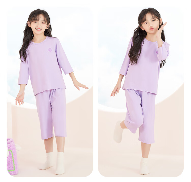 Hodohome Children's Pajamas for Girls, Class A Cotton Short-Sleeve Loungewear, Girls' Round Neck Printed Air Conditioning Suit Set, 320 Pink, 120 9