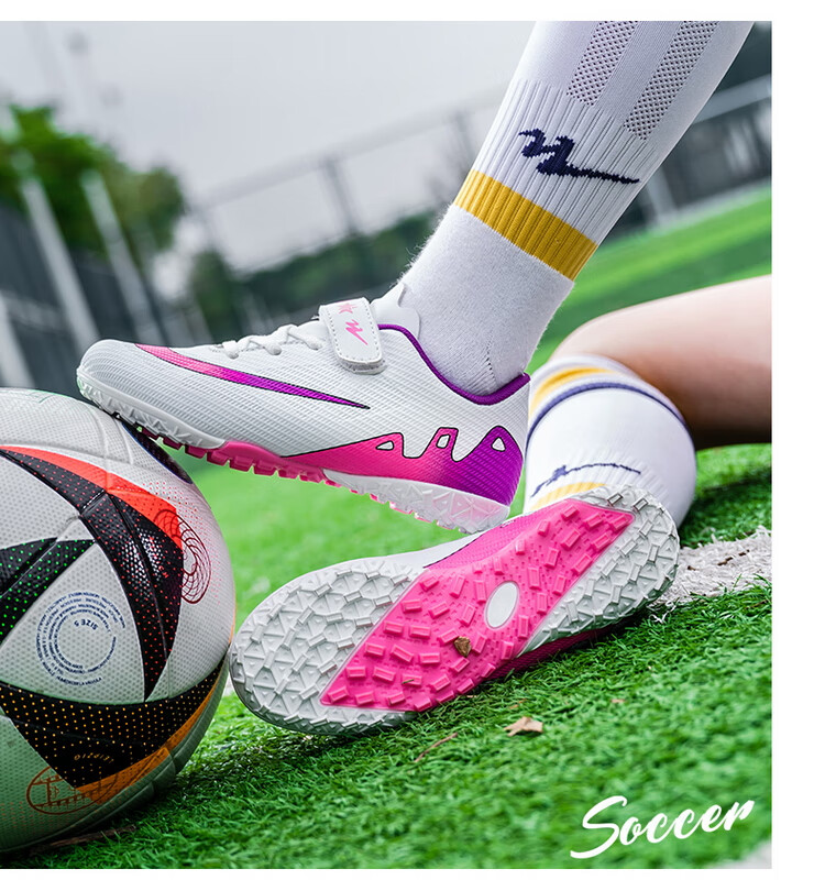 Shuangxing Children's Soccer Shoes for Boys And Girls, Big Kids' Molded Studs TF Artificial Grass Training Shoes, Student And Youth Slip-On Sneakers 16