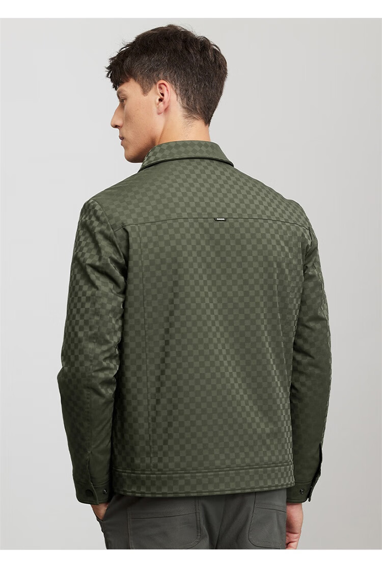 DANCING WOLVES [Trendy Checkered] Lapel Workwear Style Jacket, Easy-Care Men's Coat, 001 Black, S(165) 7