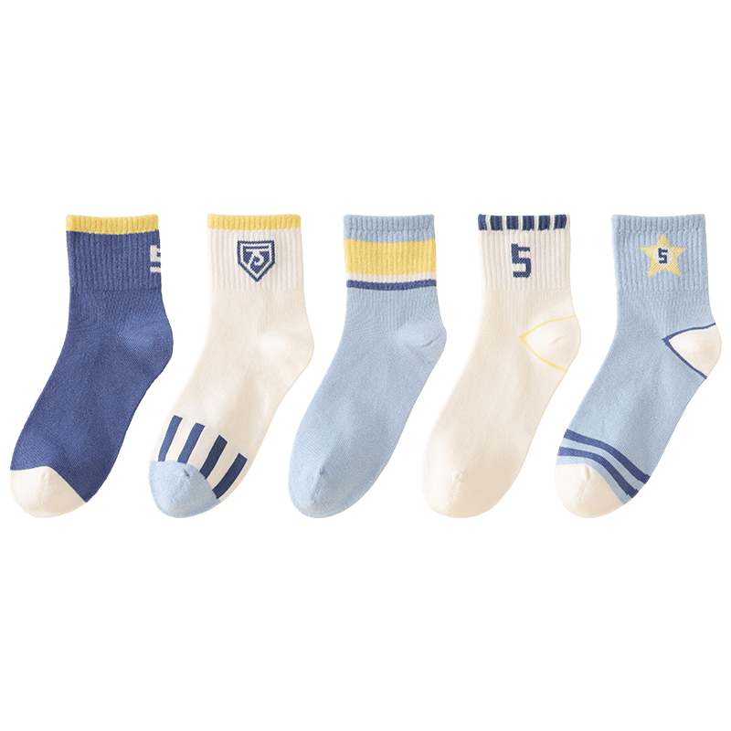 Hodo Children's Socks, Boys And Girls All-Season Breathable Mid-Calf Cotton Socks, Big Kids Student Sports Casual Socks W5015 22-24