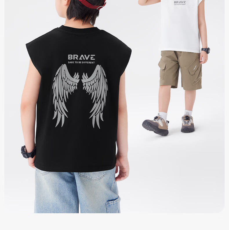 Zuo Xi Boys' Pure Cotton Vest Children's Summer T-Shirt 2026 New Boys' Sleeveless Top Base Shirt Black 130 10