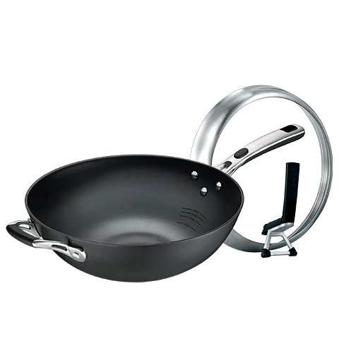 ASD Wok Cast Iron Pan Stainless Steel Non-Coated Whirlwind Bottom Stir-Fry Pan 32cm Compatible with Gas And Induction Stoves CF32Z1WG