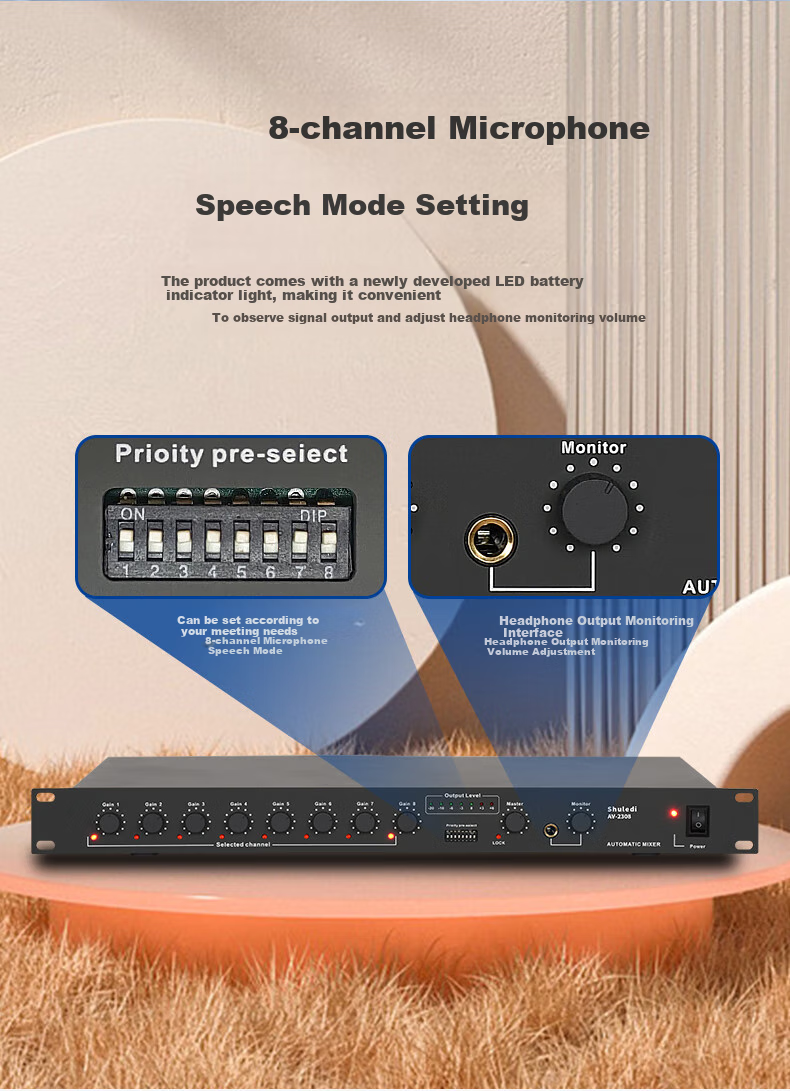 Shuledi AV-2306 Domestic Wired Microphone Mixer, Conference Microphone Expander, 48V Power Supply, Professional Audio Equipment (12 Channels) 14