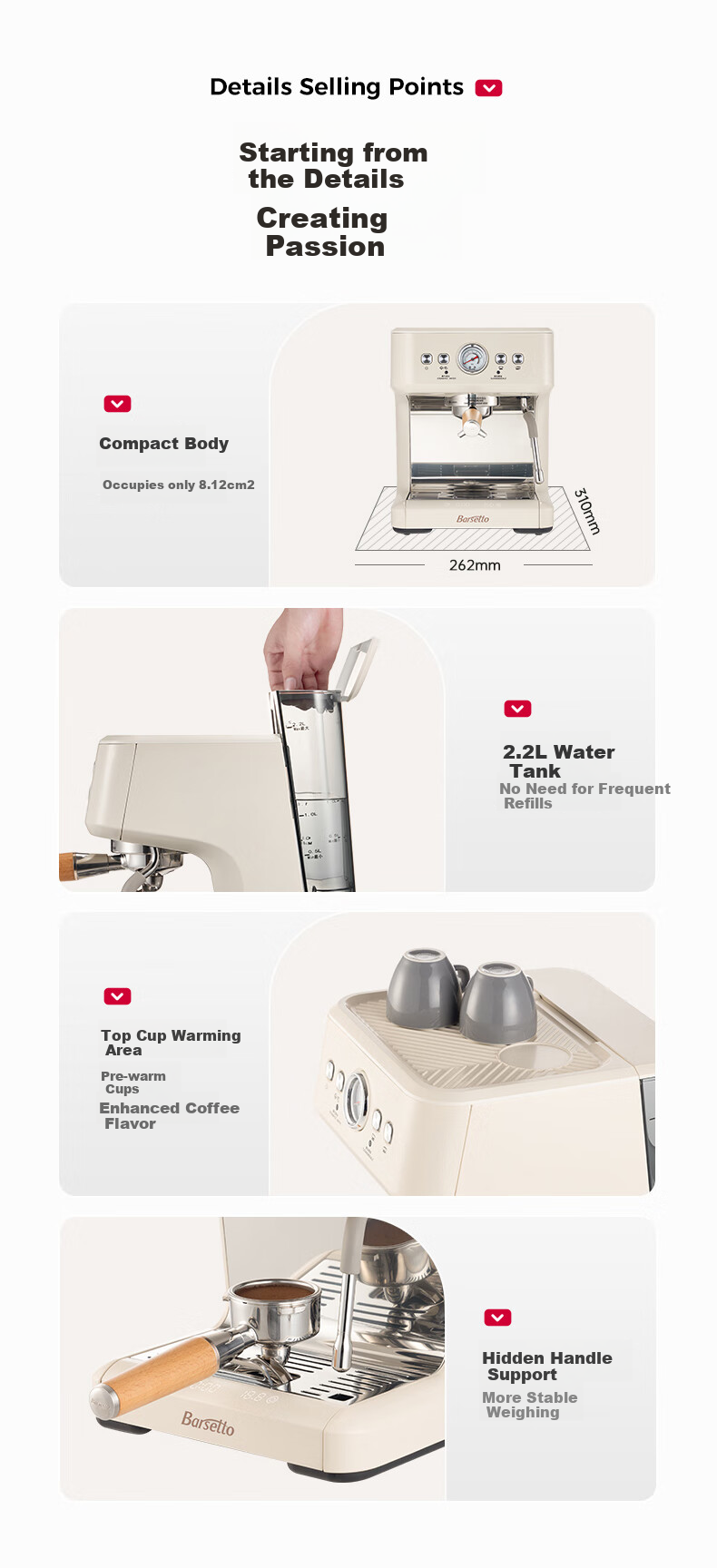 Barsetto [Mid-Autumn Festival Gift] Baishengtu Coffee Machine, Small Italian Semi-Automatic Home Use, Dual Heating Dual Pump, Bean Grinding All-In Espresso Extraction, Detachable Machine, BAE-M3 Black Set 11