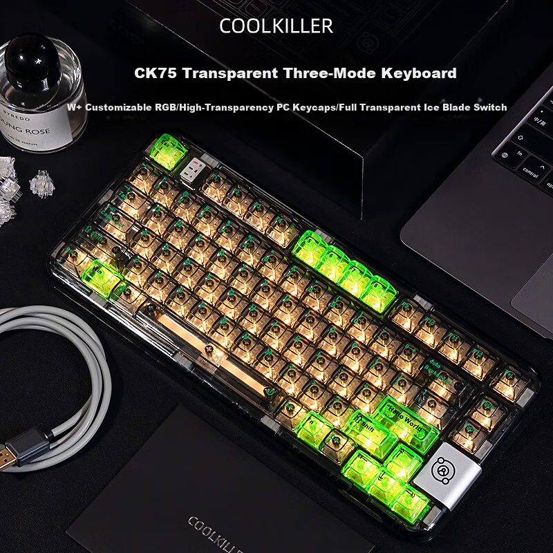 CoolKiller CK75 Super Programmer Wired/wireless/blueTooth Triple-Mode Transparent Customizable Mechanical Keyboard with Ice Blade Switches And Linear Switches