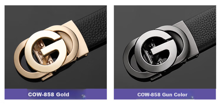 COW Men's Automatic Buckle Belt, Top-Grain Leather, Casual Jeans, Business Genuine Leather Trouser Belt, C-858 Gun Color 3
