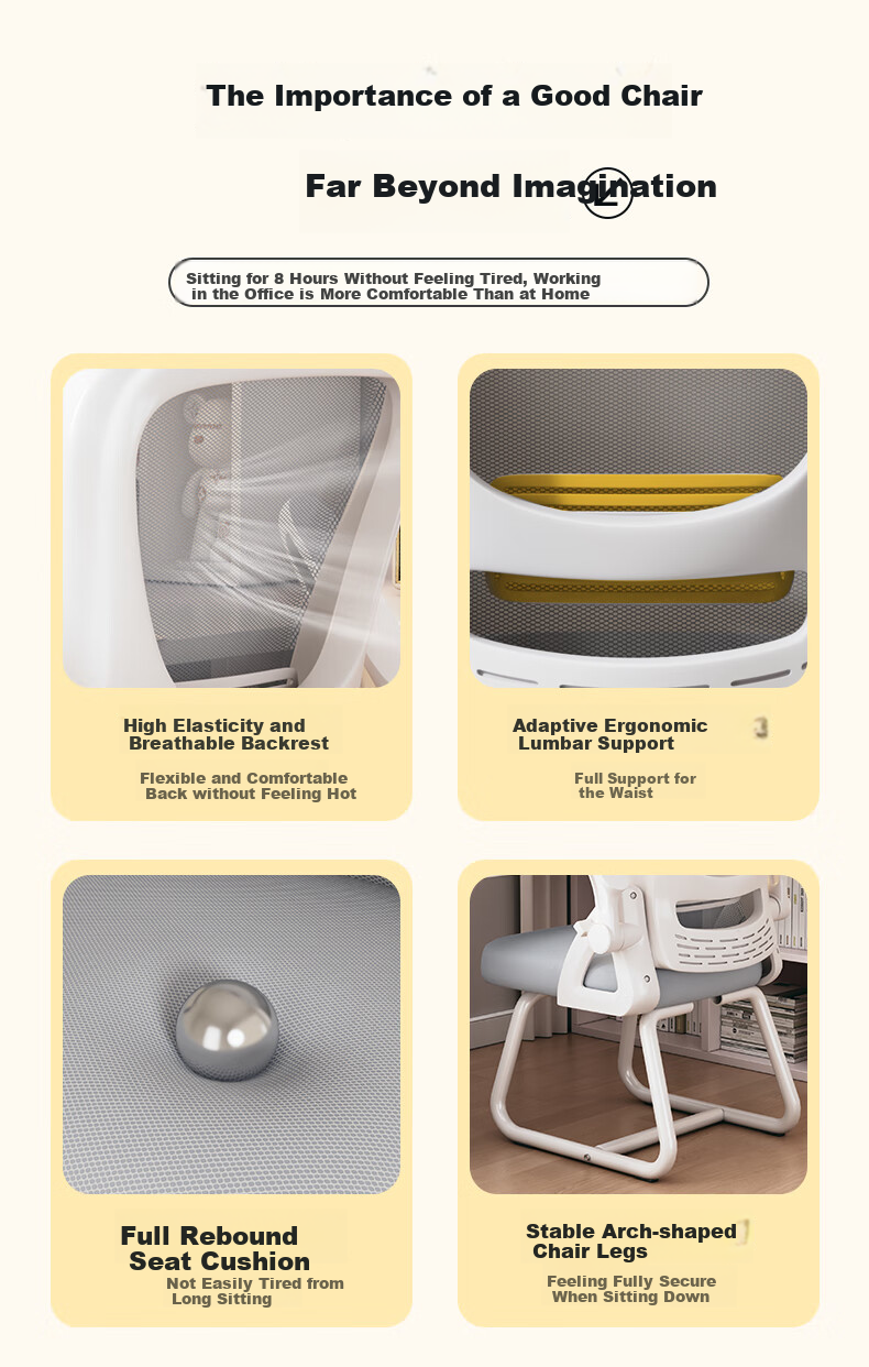 Chibailun Computer Chair, Office Chair, Home Student Writing And Study Chair, Gaming Chair, Bow-Shaped Backrest Chair, Ergonomic Chair 2