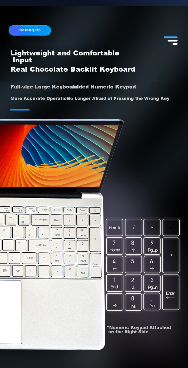 Defeng 15.6-Inch Laptop, 15% Price Reduction, for Study And Business Office Use, 13th Gen Ultra-Thin, High-Definition Intel Processor Performance Laptop, Large Full-Screen Keyboard 5