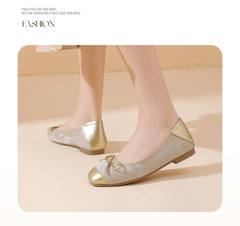 DAPHNE Gentle And Elegant Flat Spring Korean-Style Girls' Shoes with Patchwork Bow And Egg Roll Design, Women's Flats, Apricot Color, Size 40 3