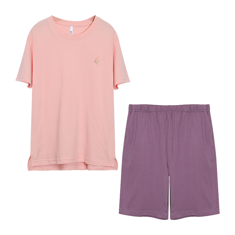 Hodohome Children's Pajamas, Girls' Summer Pure Cotton Pullover Loungewear, Short-Sleeve Shorts Air Conditioning Suit Set, 300 Pink 150