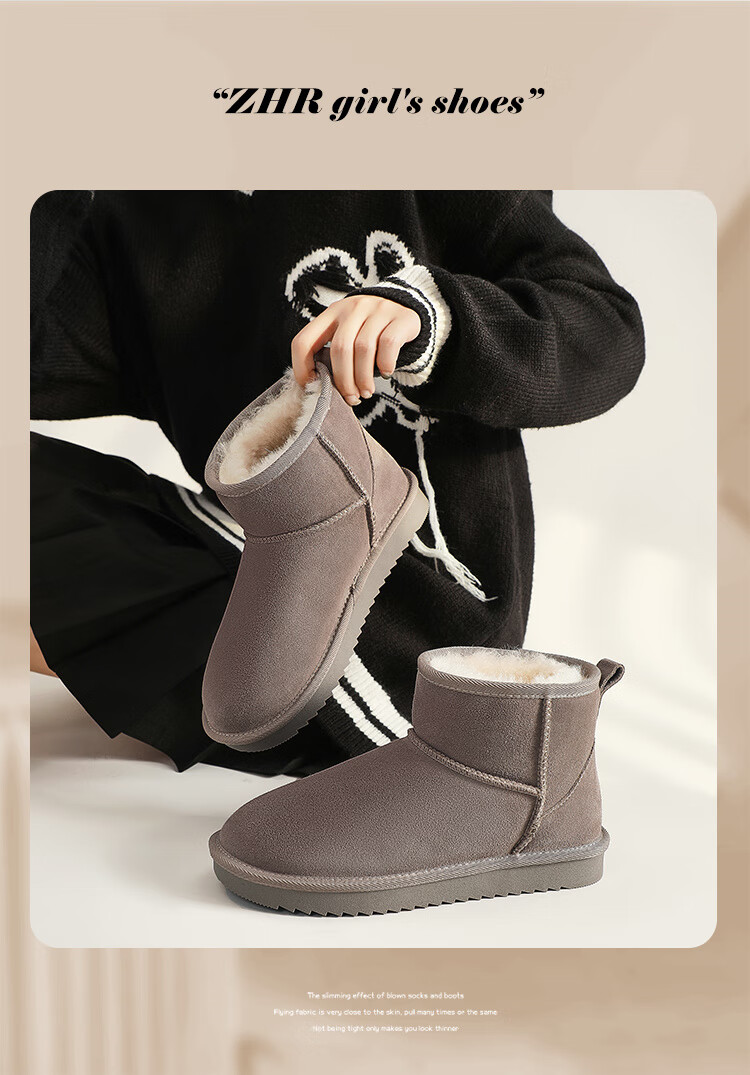 ZHR Snow Boots for Women, 2025 New Style, Fleece-Lined Warm Boots, Genuine Leather Waterproof Short Boots, Cotton Shoes for Women, Coffee Color, Size 35 9
