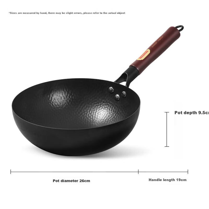 OLOFE Mini Small Iron Wok, Zhangqiu Hammering Craft, Non-Coated, for 1-3 People, Baby Food Cooking Pan, Refined Iron, 26cm