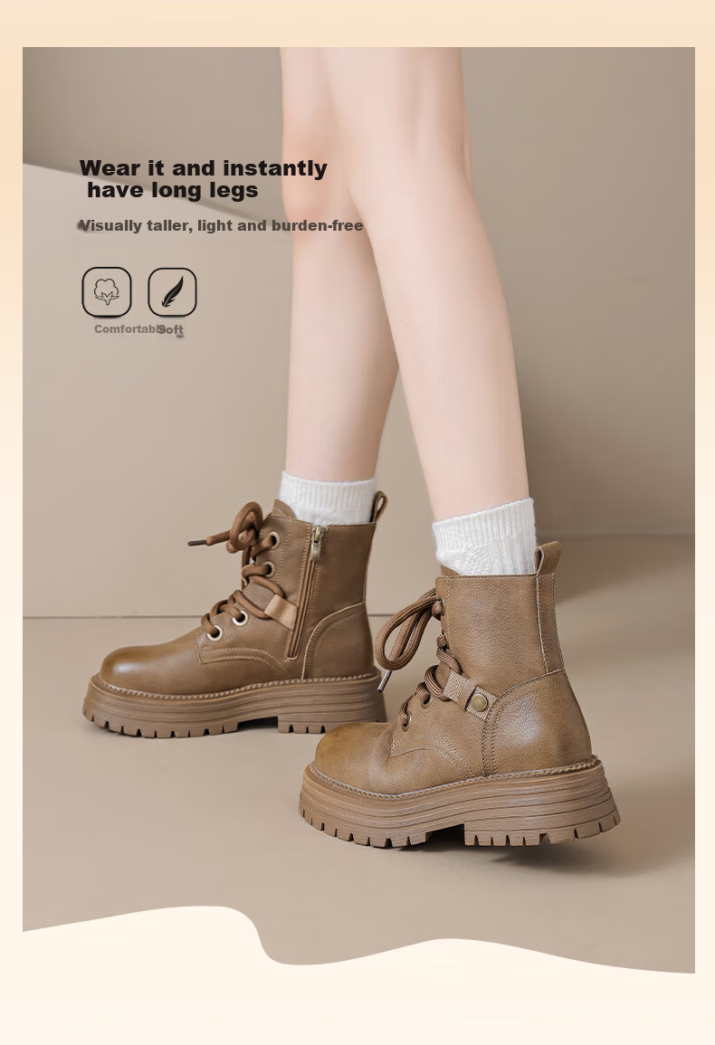 DAPHNE Brown Retro Martin Boots for Women, Autumn And Winter Fleece-Lined Shoes, 2025 New Style Autumn Outdoor Work Boots, Yellow High-Top Ankle Boots 2