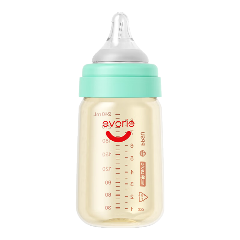 Evorie Baby Bottle, Wide-Neck PPSU Bottle for Newborns, 240ml, Green (6 Months+)