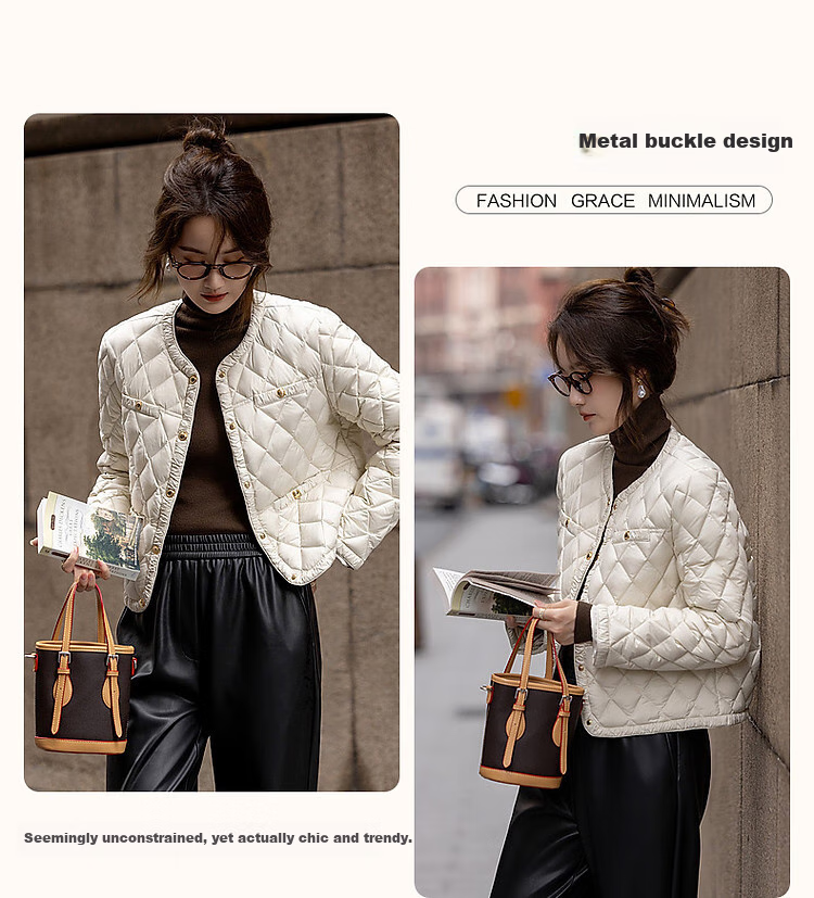 Dme [Qianjin Madeline] Winter Chanel-Style Lightweight Cloud 90% Duck Down Coarse Tweed Filling Puffer Jacket for Wome 4