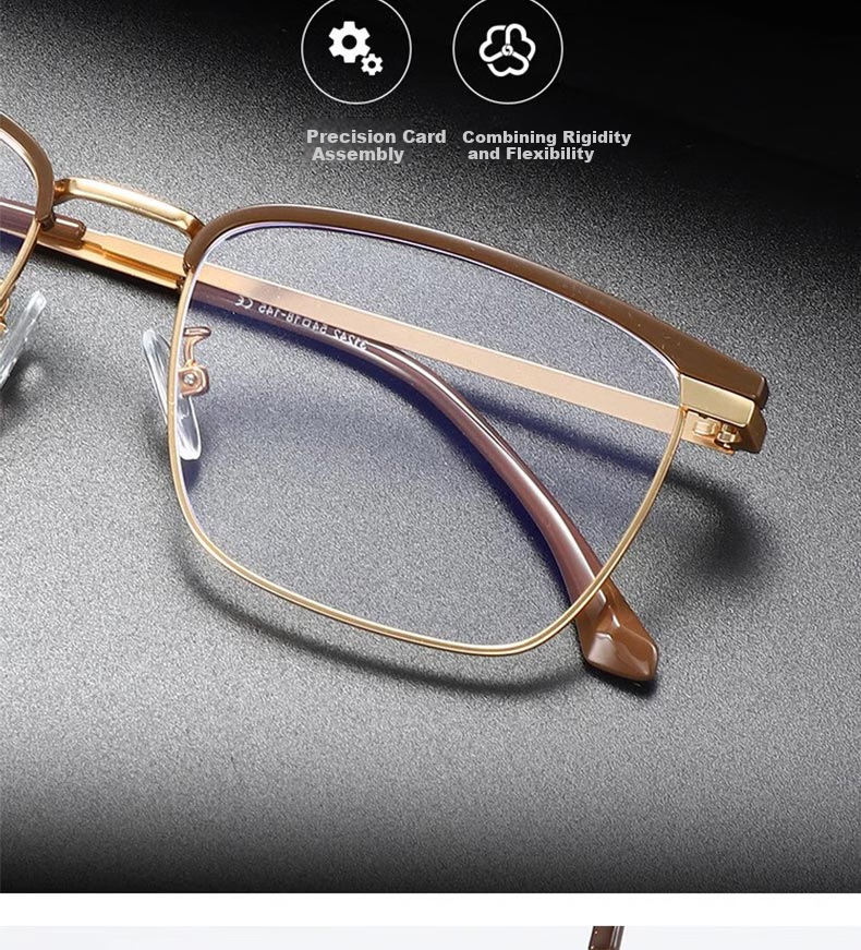 Cuntiandaofu Myopia Glasses, Blue Light Blocking Glasses, Prescription-Ready High-End Semi-Rimless Glasses for Men, Bright Coffee Color without Prescriptio 4