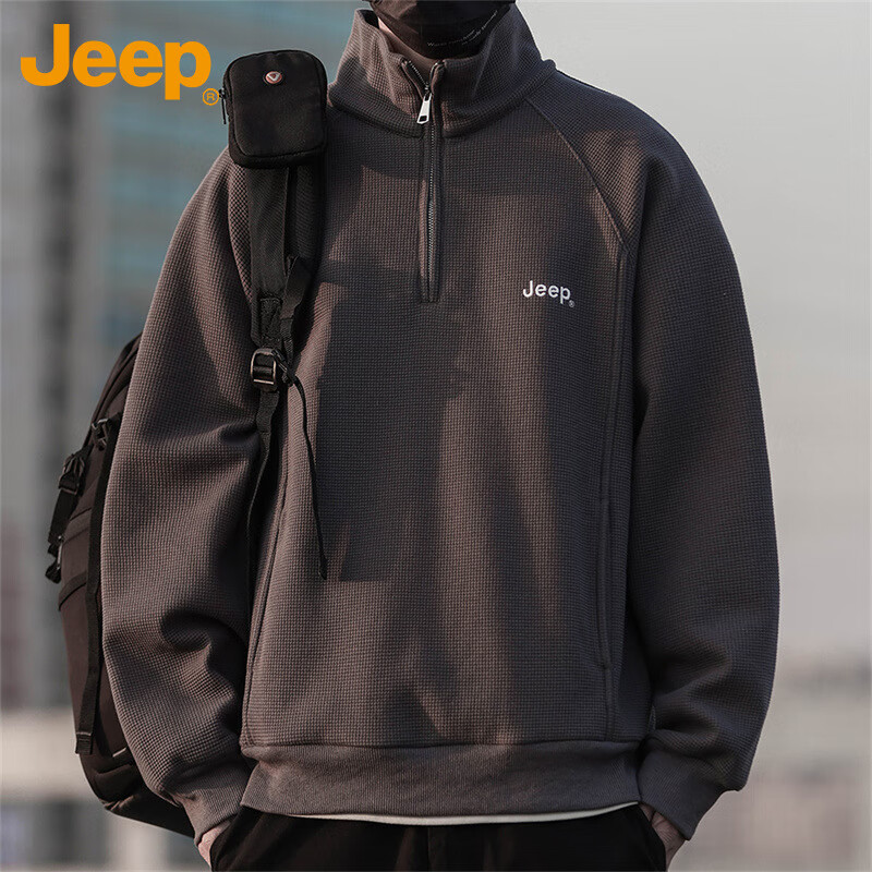 JEEP Men's Sweatshirt, Spring And Autumn Waffle Knit Long-Sleeve Base Layer, Heavyweight Top, Men's Clothing, Dark Gray, Size M