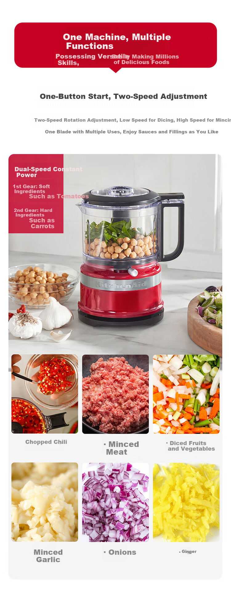 KitchenAid (Kaishanyi) Meat Grinder, Home Small Multifunctional Kitchen Food Processor, Chopper, Baby Food Maker, Emperor Red, 5KFC3516CER 3