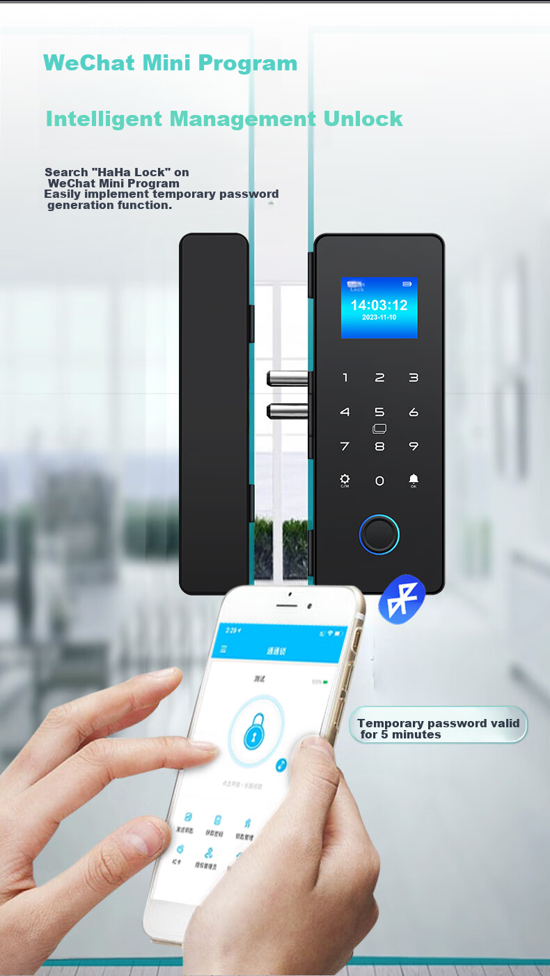 Youku Fingerprint Lock, Access Control Smart Electronic Password Lock, Office Glass Door Lock, Single And Double Doors, No Drilling Or Wiring Required, Bluetooth Mini-Program Unlocking 5
