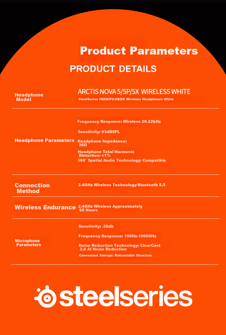 SteelSeries Hanbing Nova5P White, 2.4G/Bluetooth Headset, Dual Wireless Connection, Gaming E-Sports Computer Noise-Cancelling Headset, PS5 Enhanced, for CS:GO, PUBG, Gaokao 14