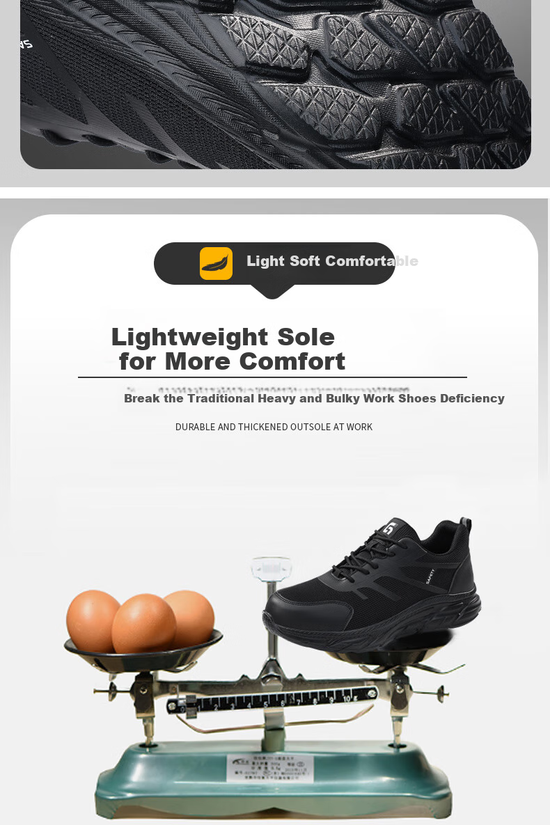 JUNBU Safety Shoes for Men, Steel Toe Cap, Puncture-Resistant, Breathable, Ultra-Light Soft Sole Work Safety Shoes 0217T Size 44 9