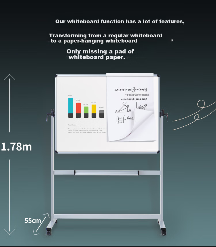 AUCS Mobile Whiteboard Stand, 120*90cm, Double-Sided Movable Large Erasable Blackboard, for Home Office Teaching, WB01311102 7