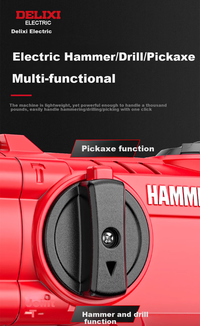 DELIXI Electric Hammer, Chisel And Drill High-Power Three-In Impact Drill Concrete Household Multi-Functional Power Tool Plug-In Electric Hammer 4