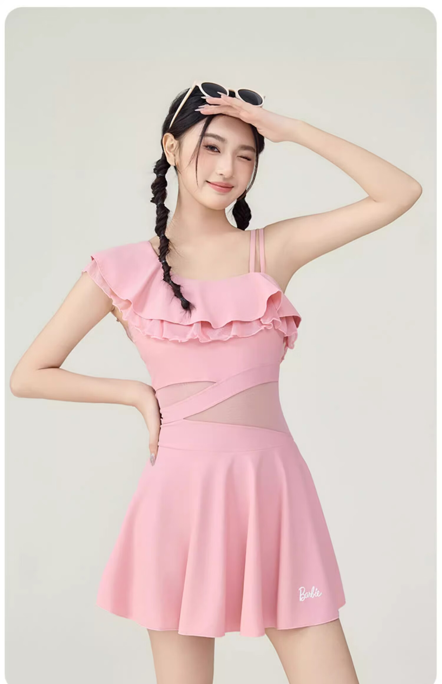 Barbie One-Piece Swimsuit Dress for Women, Pink Fashion Slimming Fairy Style Hot Spring Sexy Beach Vacation Swimwear 18