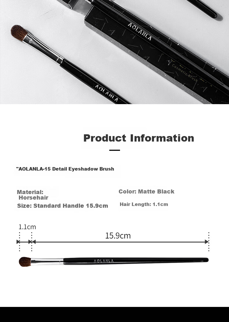 AOLANLA Master Series Small Eyeshadow Brush, Horse Hair Eye Detail Makeup Brush, No. 15 Under-Eye Blending Brush, Single Piece 10