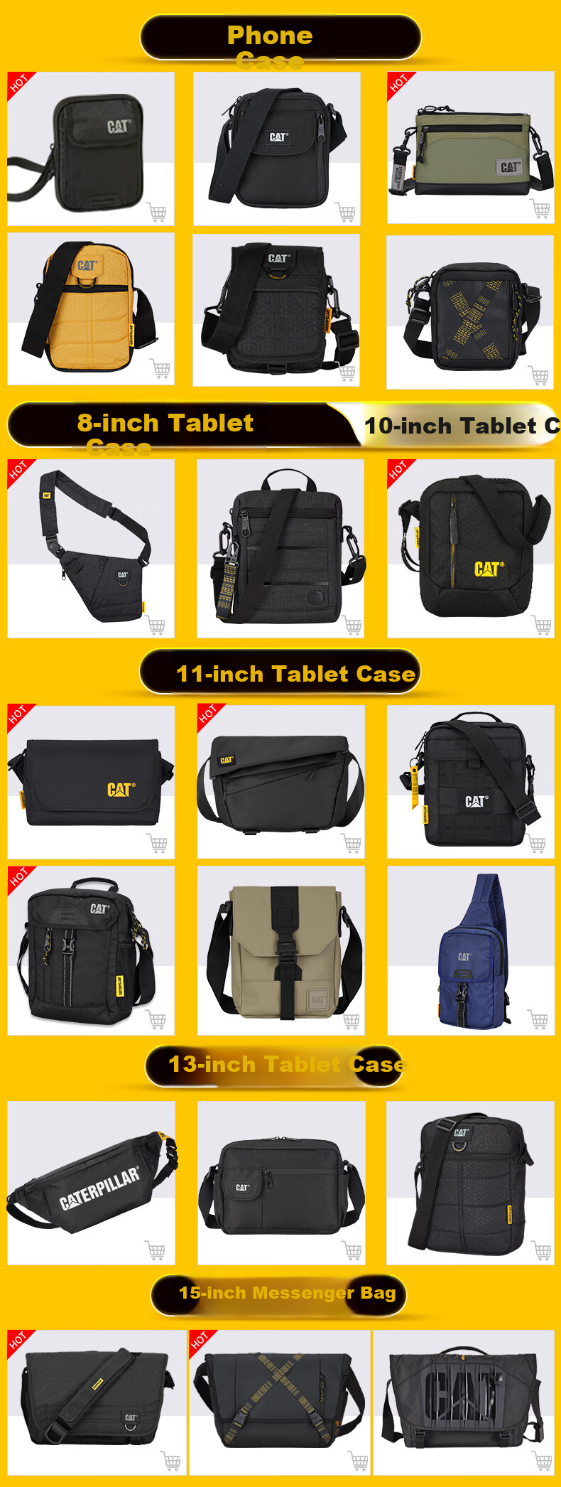 CAT Messenger Bag, Single Shoulder Crossbody Bag, 13-Inch IPad Bag, Commuter Outdoor Multi-Pocket Trendy Large Capacity, Black, 84557 1