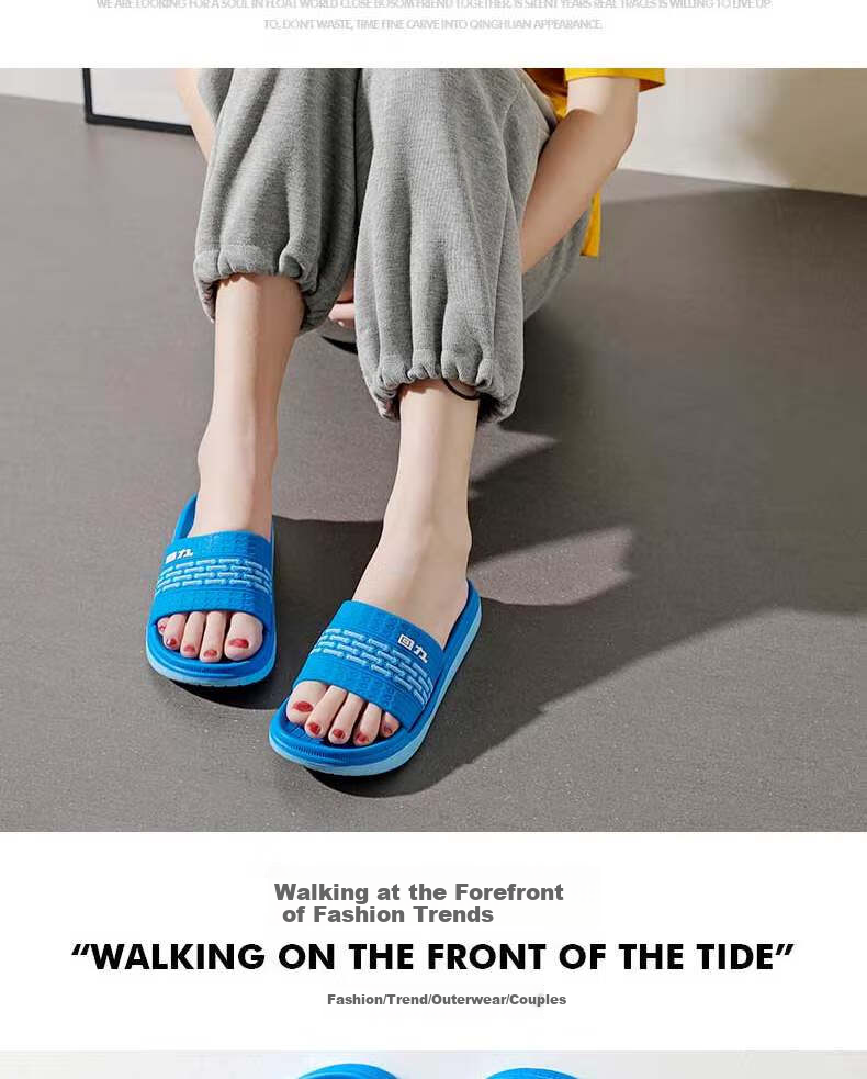 Huili Solid Color Simple Couple Slippers, Bathroom Indoor And Outdoor Fashionable Wear-Resistant Soft-Soled Outdoor Beach Sandals, Men's Style HL01801, Blue, Size 41 14