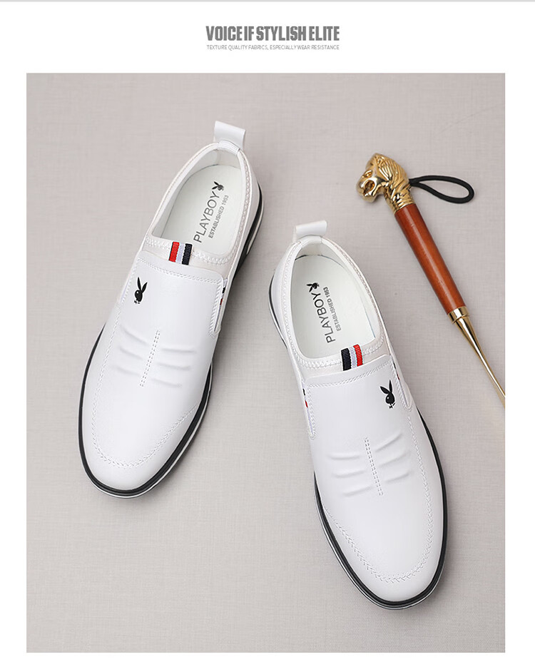PLAYBOY Men's Shoes, Spring Lightweight Slip-On, British Fashion Trendy Casual Leather Shoes for Men, Black, Size 44 1