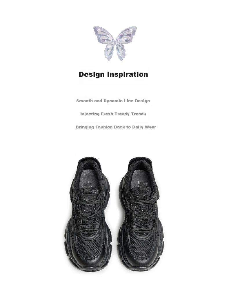TATA TATA Bubble Cream White Dad Sneakers Women's Height Increasing Casual Shoes Thick Sole AM5 Black (Single) Size 38 3