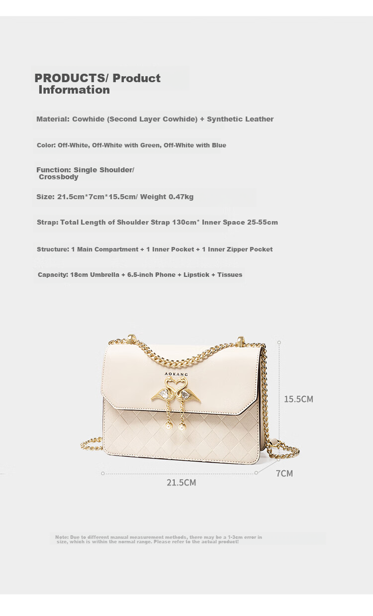 Aokang Women's Handbag, 2026 New Trendy Cowhide Small Square Bag, Light Luxury Crossbody Shoulder Bag, Birthday Mother's Day Gift for Girlfriend Or Wife 8