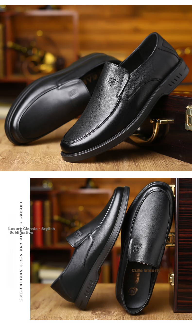 LAORENTOU Men's Leather Shoes, Business Comfortable Slip-On Shoes, Soft-Soled Driving Shoes, Lightweight Dad Soft Leather Shoes, A90194, Black, Size 41 14