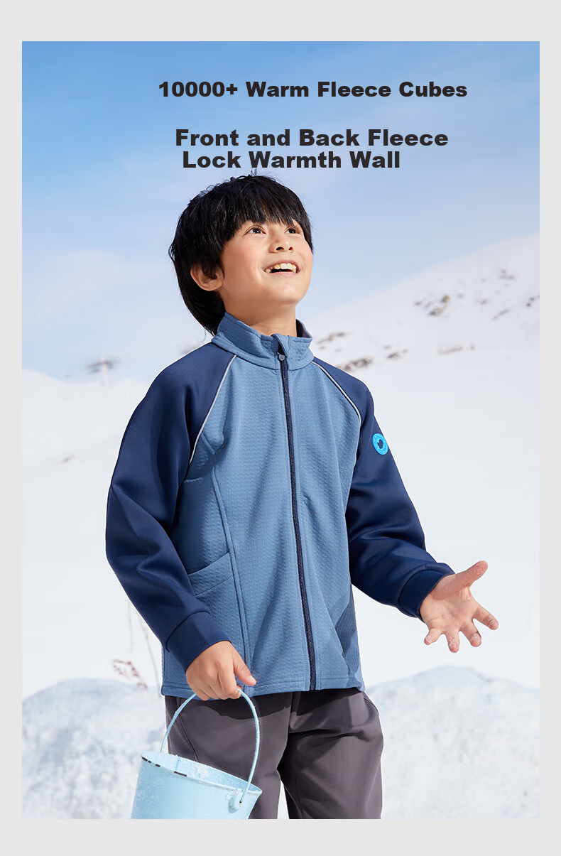 HeyBetter Children's Fleece Cube Jacket, Sweat-Wicking, Windproof, Parent-Child Warm Outerwear, Lake Blue (Navy Blue/Blue), Size 120 7