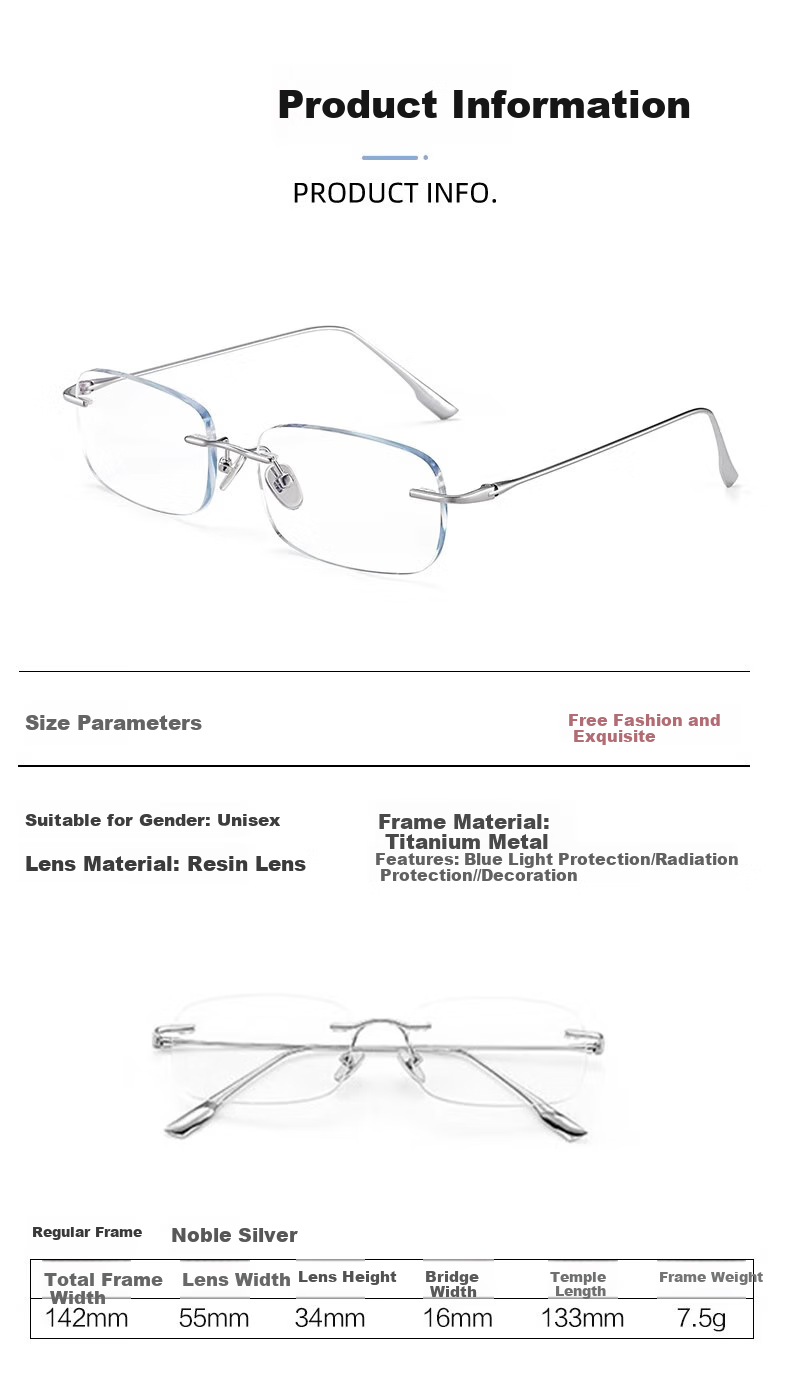 Molake Frameless Imported Reading Glasses for Women, High-Quality Genuine Fashionable Anti-Blue Light Titanium Metal Rimless Eyeglasses for Middle-Aged And Elderly 18