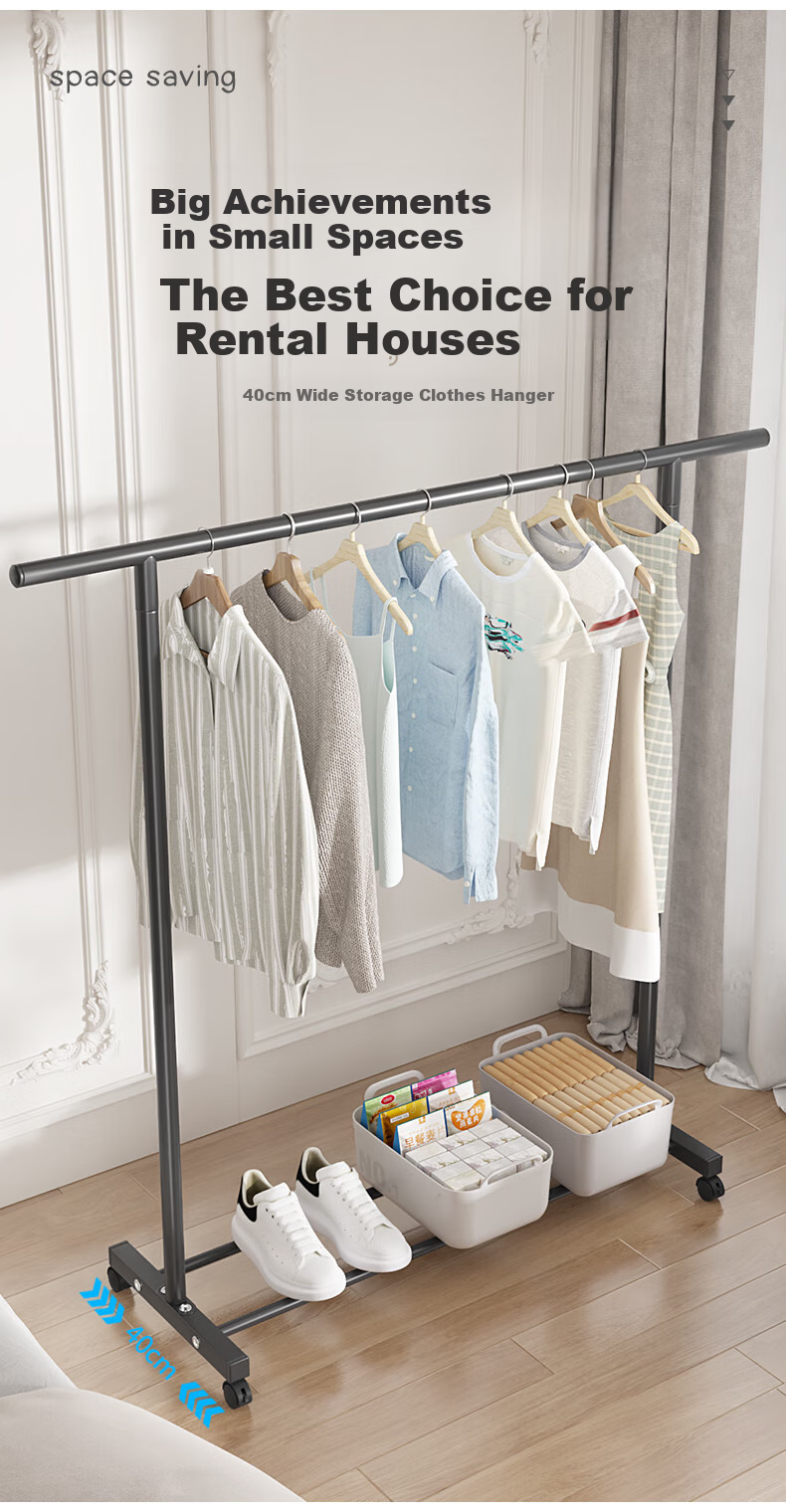 HKG Aluminum Alloy Single Rod Clothes Drying Rack Floor-Standing Indoor Bedroom Balcony 60cm for Students and Office Workers 7