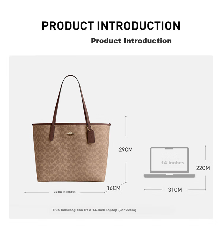 COACH [Brand Direct Supply] Women's Classic Logo CITY Large Tote Bag, Shoulder Commuter Laptop Bag CV976 9