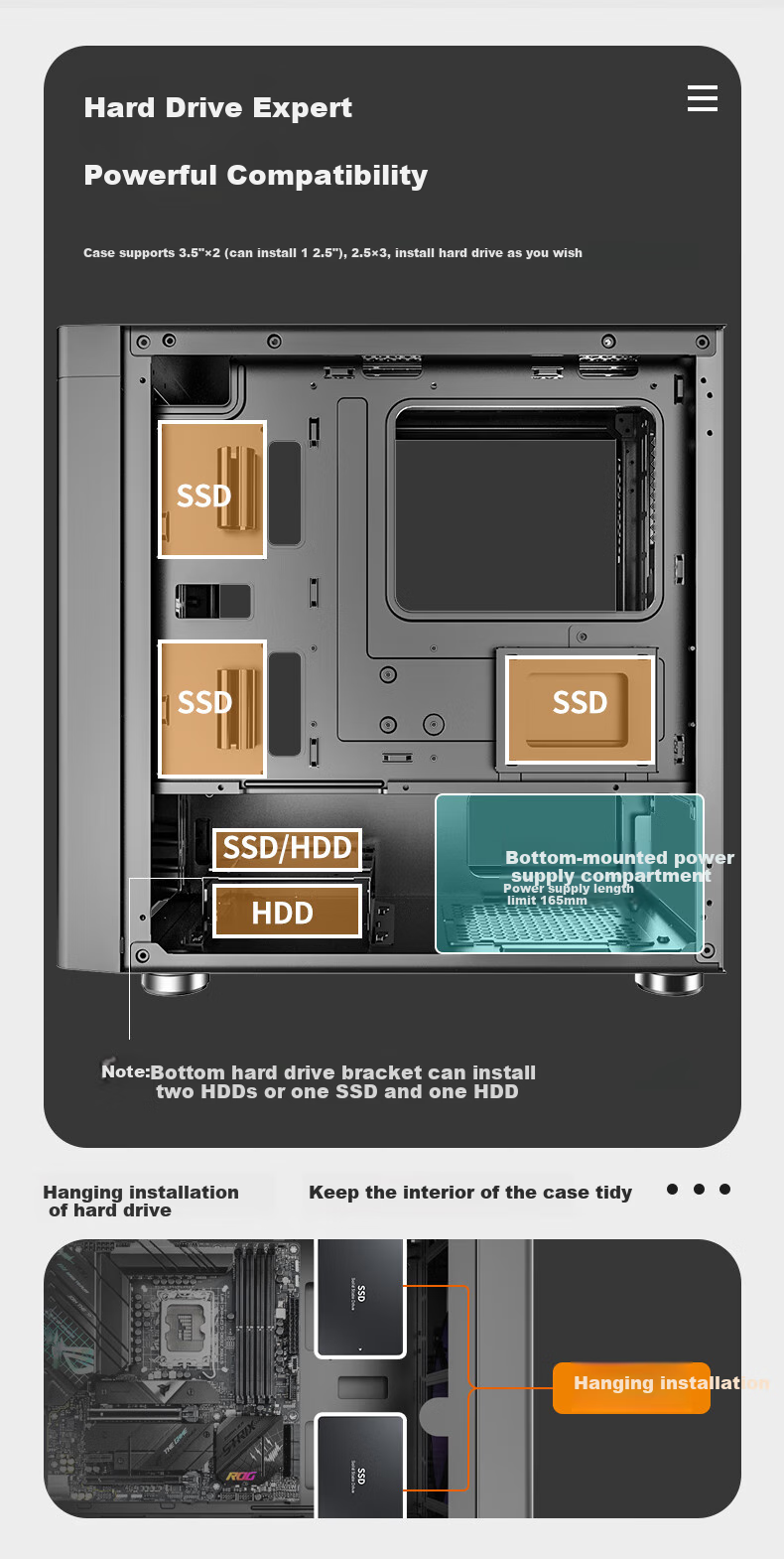 Great Wall Archimedes 2 Black Computer Case (Type-C 3.2/20CM Fan Positions/MATX Small Motherboard/240mm Water Cooling Position/Wide Body/5080 Graphics Card) 6