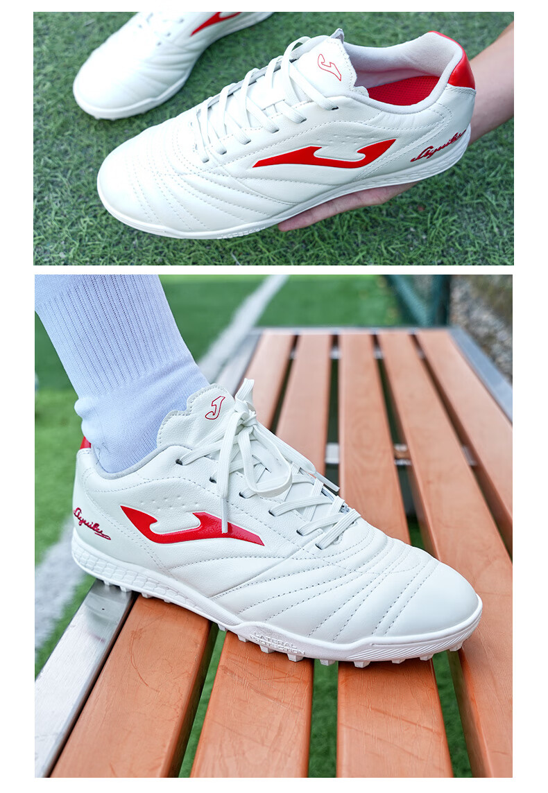 JOMA Kangaroo Leather Soccer Shoes for Men TF Turf Cleats Adult Youth Professional Competition Football Training Shoes White And Red Size 40.5 10