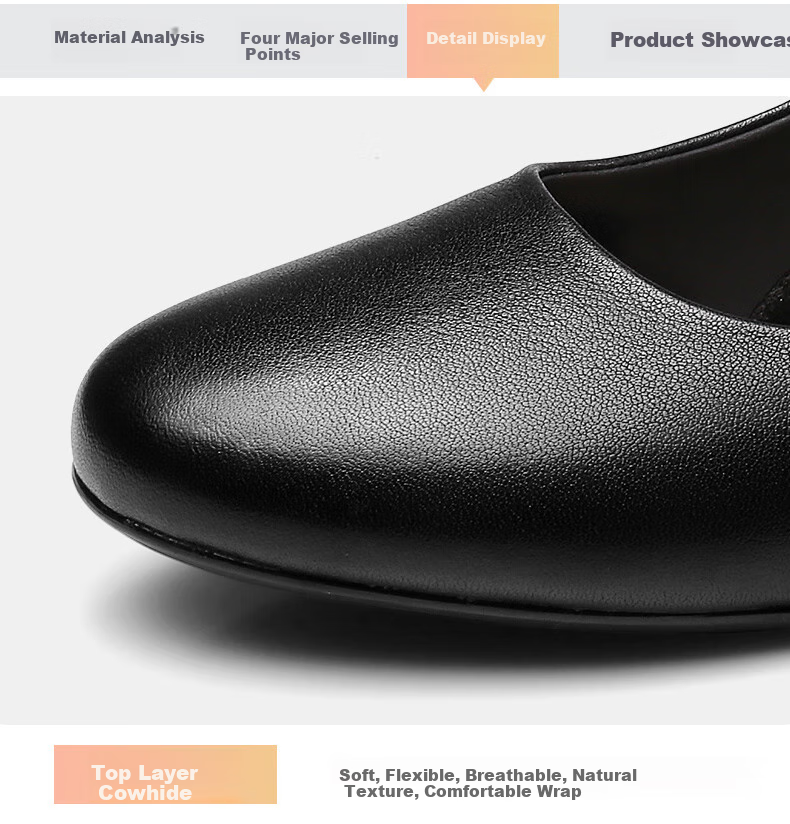 Qiangren Women's High Heels, 4CM Thick Heel, Commuter Leather Shoes, Comfortable Elegant Pointed Toe Women's Shoes, JDA170013, Black, Size 40 7