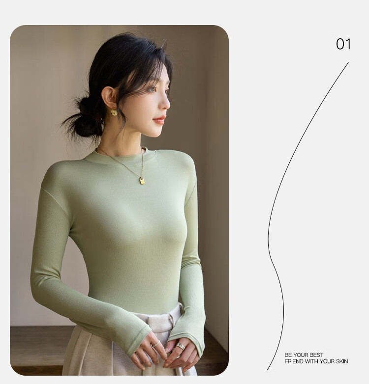 LangSha Warm Top, Black Semi-Turtleneck Base Layer for Women, Spring And Summer Inner Wear, Antibacterial And Anti-Mite Long-Sleeve Mid-Collar Winter Thin T-Shirt 15