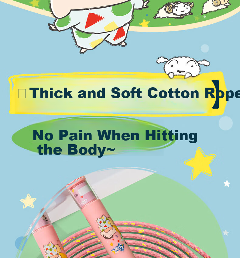 Deli Crayon Shin-Chan Co-Branded Cotton Jump Rope for Children And Students, Durable Cotton Material, Pink, Includes Stationery And Stickers 4