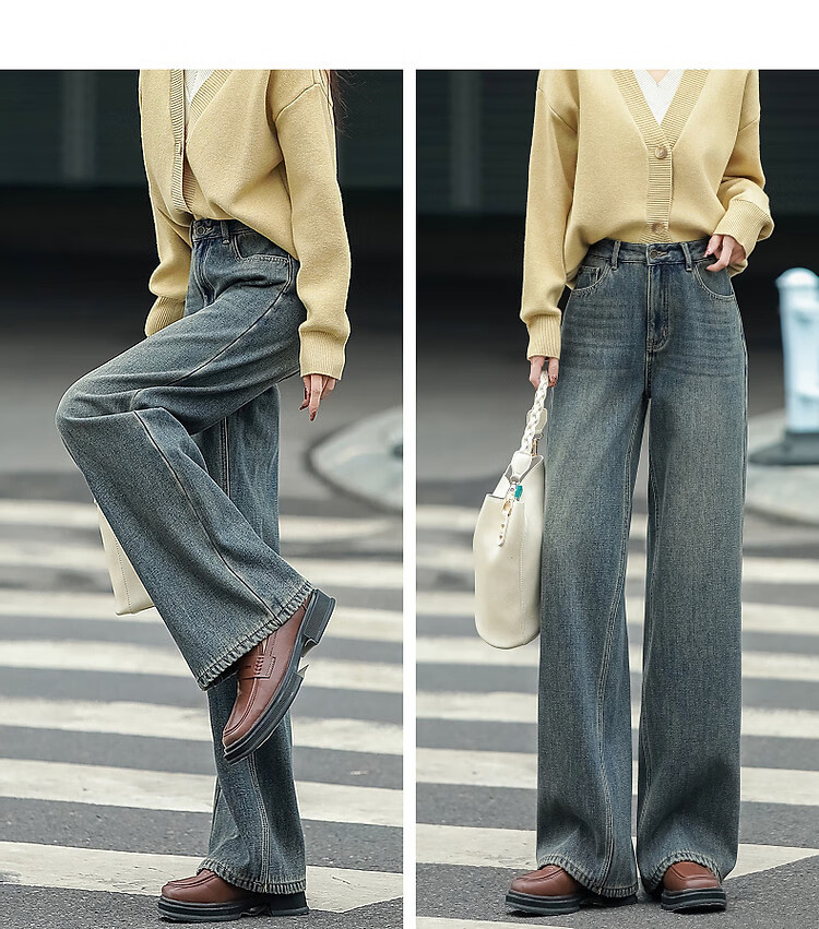 Dme Winter Simple Style Cloud Cotton Vintage Faded White Thread Cat Whisker Pattern Slimming Jeans for Women, Dark Denim Blue, S 11